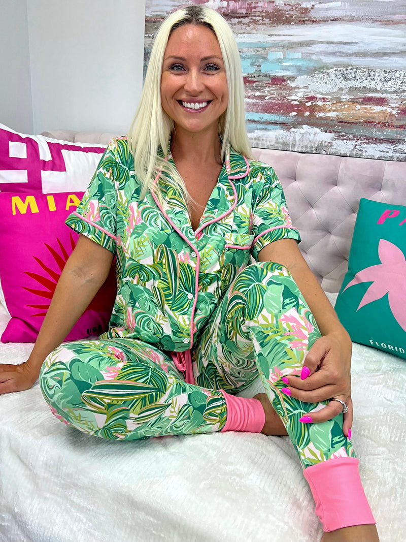 Pink Palms Pajama Set
