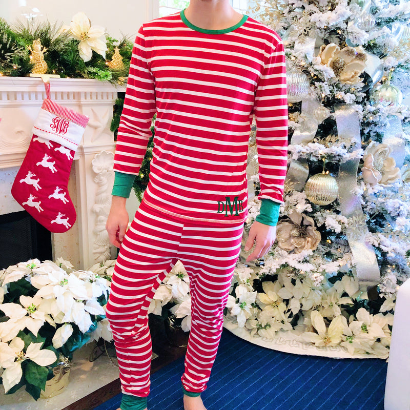 Monogram Mens Christmas Striped Pajama Set