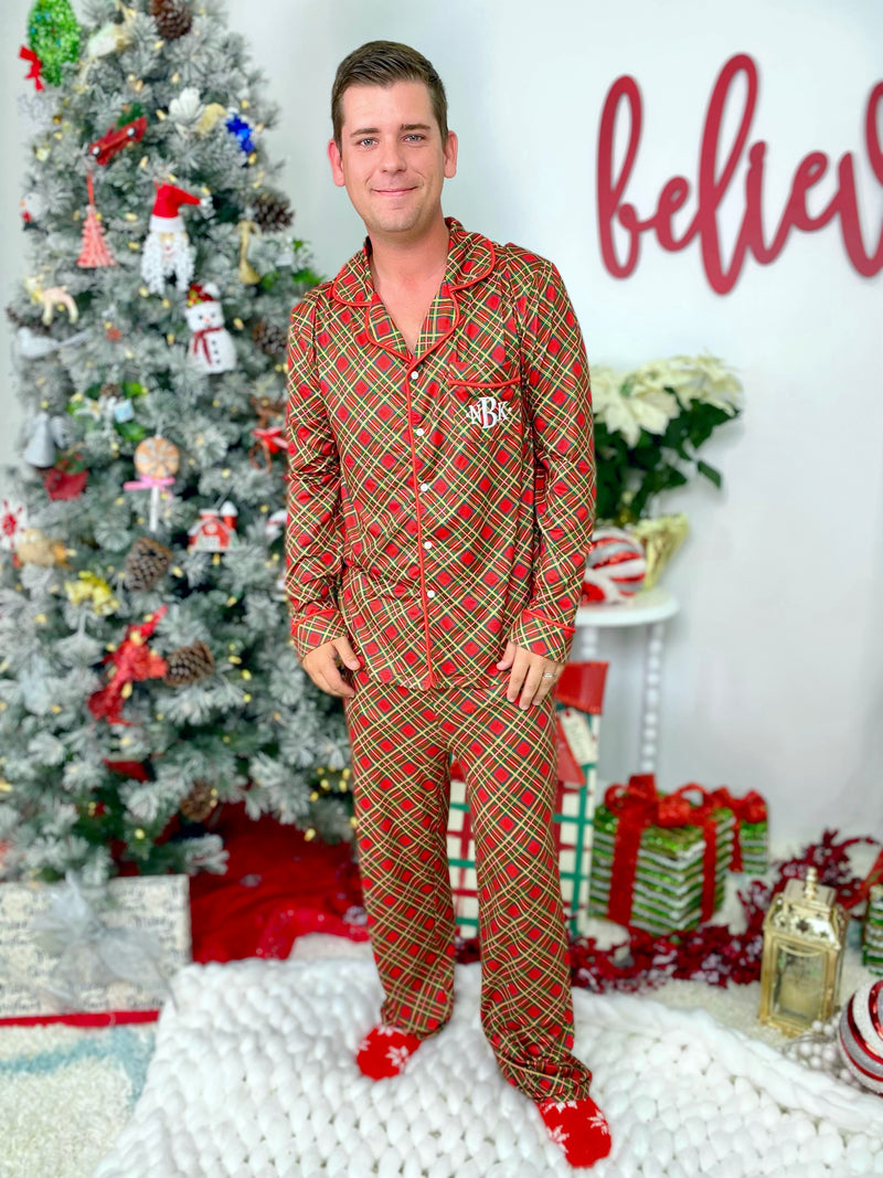 Monogram Mens Christmas Plaid Pajama Set